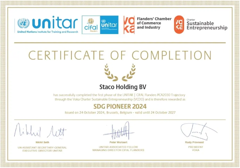 Staco heeft de VCDO SDG Pioneer status behaald. Maar wat betekent dit?